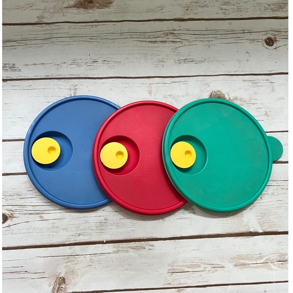 Tupperware CrystalWave Microwave Lids Red Blue Green Vented 7.5 Inch Set of 3
